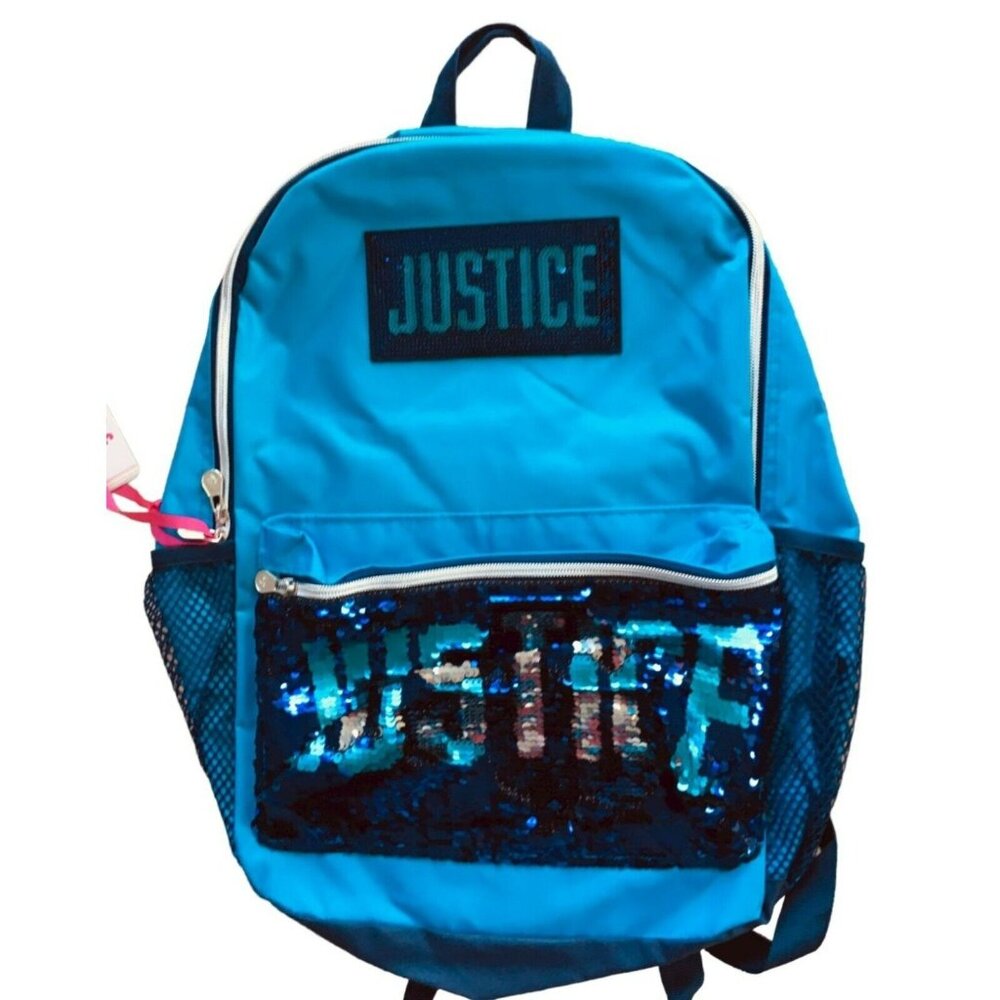 JUSTICE Blue Flip Sequined Padded Backpack Laptop Sleeve SC201